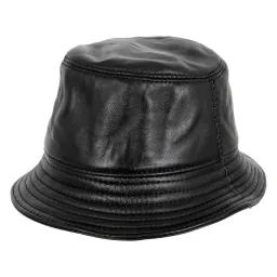 R235A Czarny ocieplany skórzany kapelusz bucket rybacki Polar Fashion