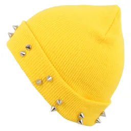 W240B Yellow Hat Knitted Hat With Studs Beanie