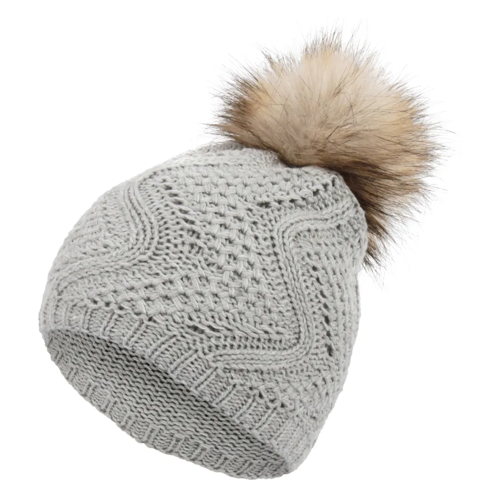 W315B Grey Haker Beanie Women'S Hat With Knitted Original Design Pompon