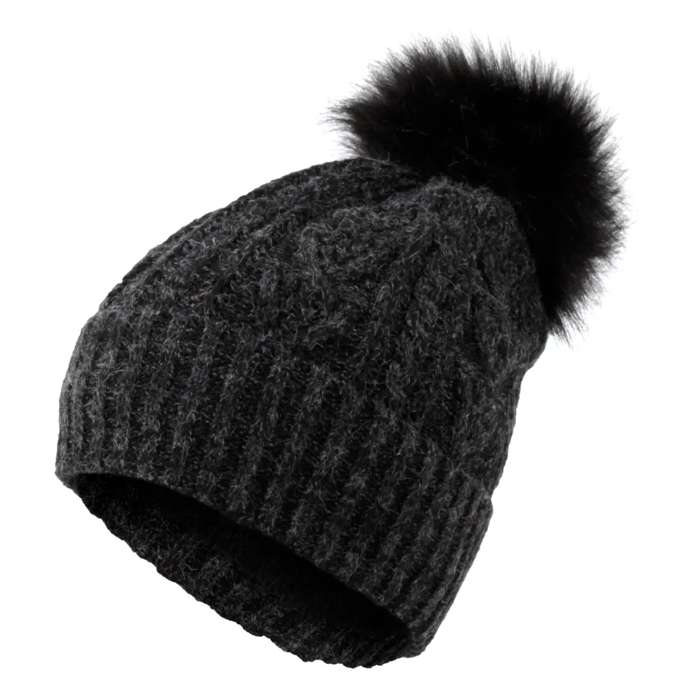 W362Dc Black Haker Women'S Winter Hat With Knitwear And Pompon