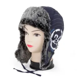 W148B Navy Winter Eared Hat For Children, Impregnated Waterproof