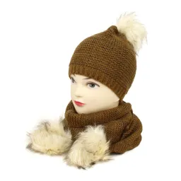 W324Bk Brown Set Women'S Winter Hat With Knitted Pompon And Shiny Thread Haker