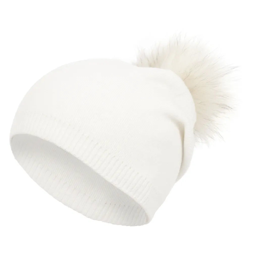 W439A Ecru Polar Fashion Winter Hat Beanie Made With Cashmere And Viscose Pompon With Jenot