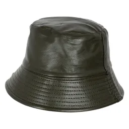 R236B Zielono czarny skórzany kapelusz dwustronny bucket rybacki Polar Fashion