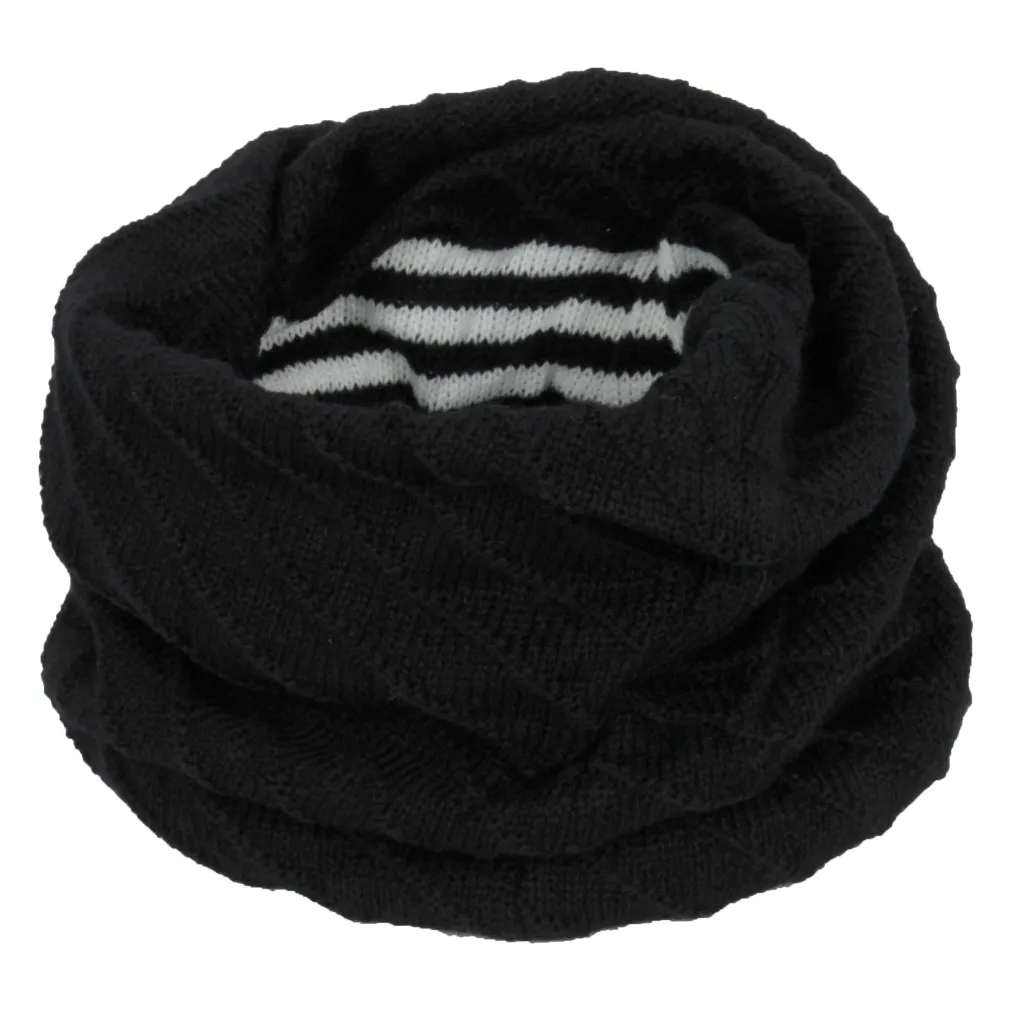 W327C Black Warm Knitted Winter Scarf Hat 2In1