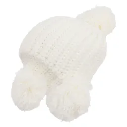 W229A White Warm Knitted Winter Hat With Decorative Pom-Poms