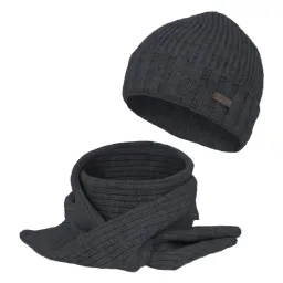 W474B Grafitowy komplet zimowy czapka i szalik