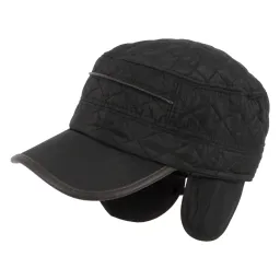 W312B Black Quilted Patrol Cap With Fleece Lined Ears, Waterproof. Haker.