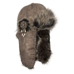 W21B Brown Winter Hat Women'S With Brooch