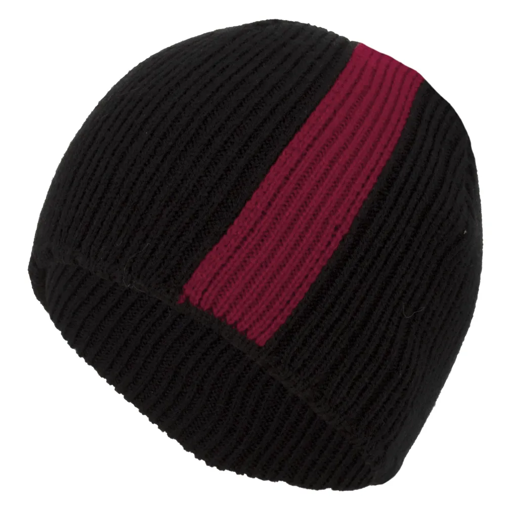 W40A Black With Red Stripe A Warm Winter Hat Knitted Flexible