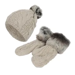 W261Ak Beige Set Knitted Hat With Gloves