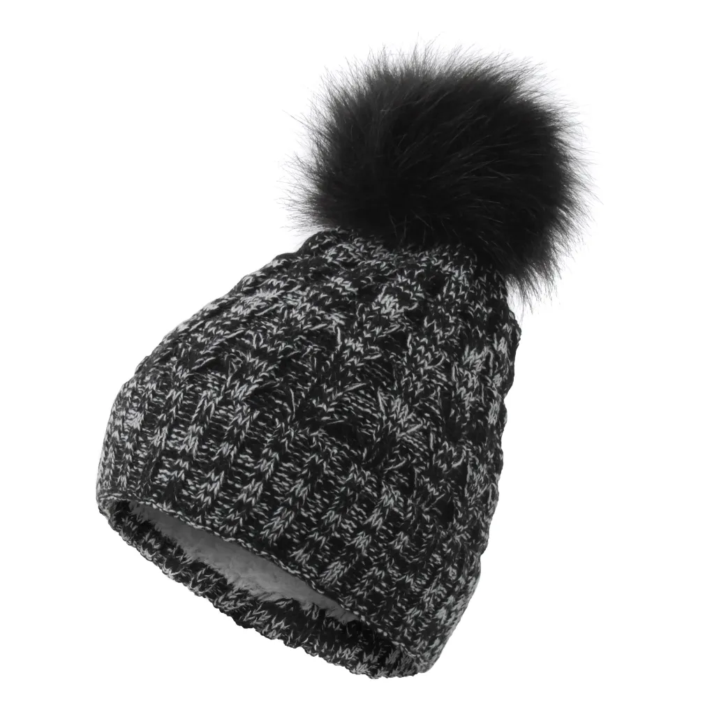 W364Dc Black Haker Women'S Winter Hat With Knitwear And Pompon