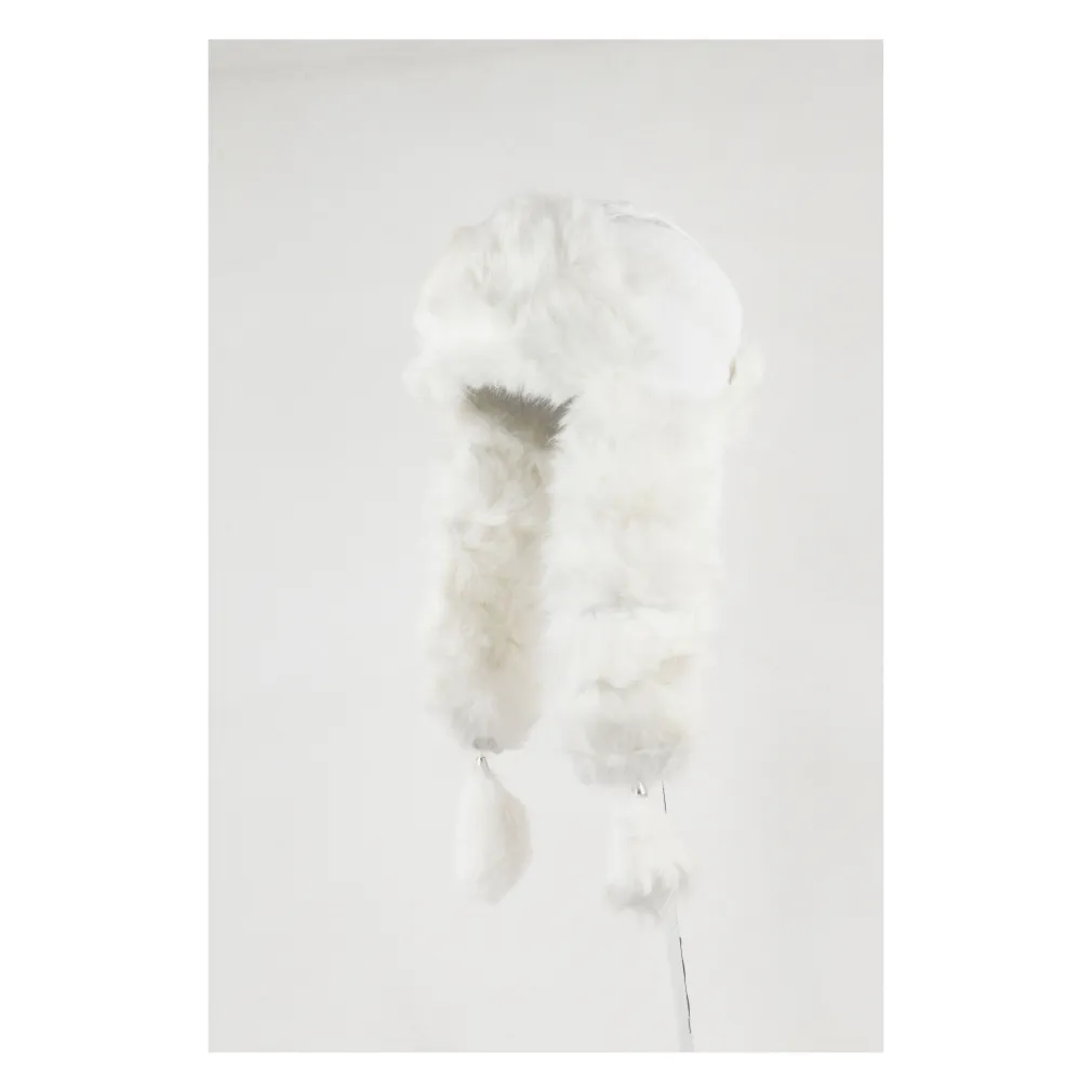 W230B White A Warm Winter Hat With Long-Eared Type Long-Eared