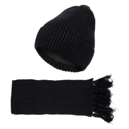 W460A Męski zimowy komplet czarny czapka szalik