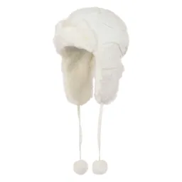 W144B Girls' White Warm Eared Winter Hat Embellished With Embroidery