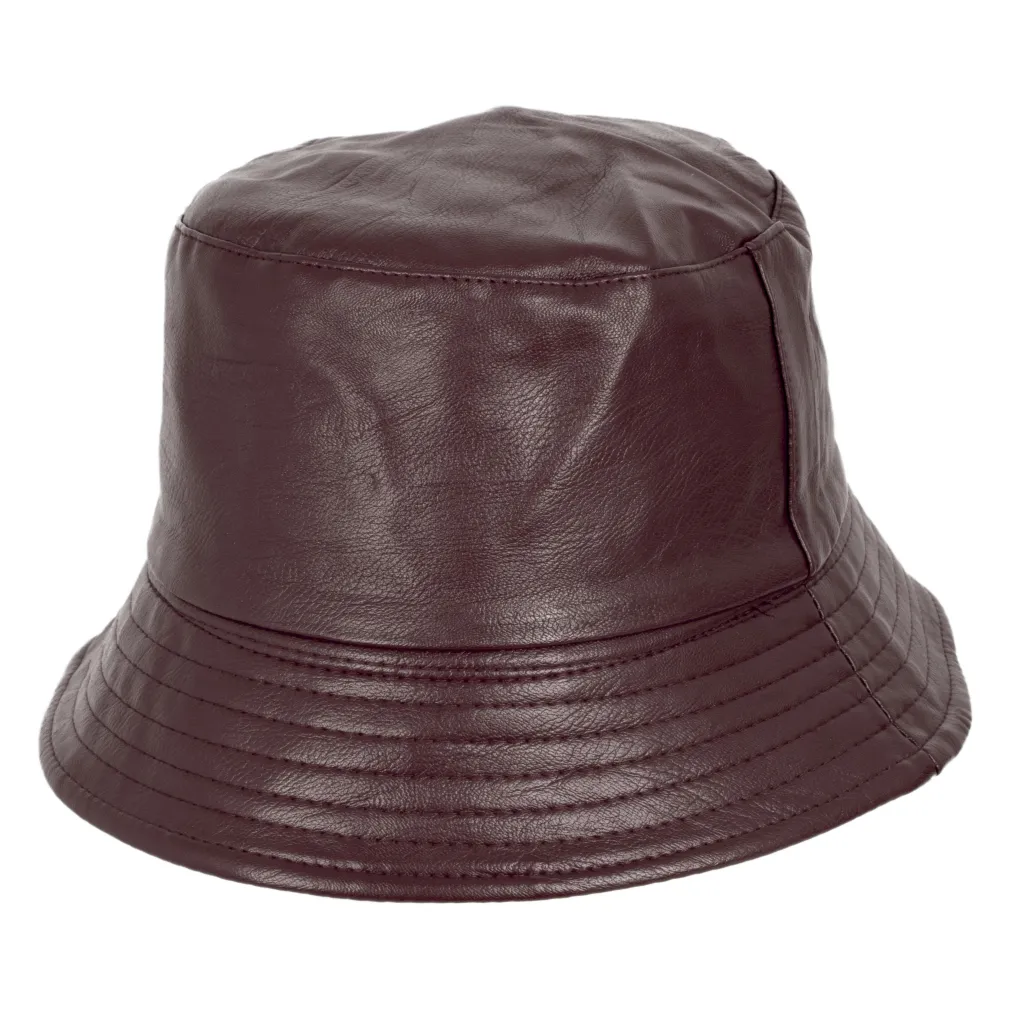 R236C Bordowo czarny skórzany kapelusz dwustronny bucket rybacki Polar Fashion