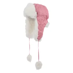 W234B Pink Eared Winter Hat Warm With Embroidered Pattern