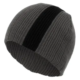 W40D Grey With Black Stripe A Warm Winter Hat Knitted Flexible