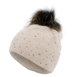 W320E Beige Polar Fashion Winter Hat Elegantly Crafted With Cashmere Cotton Pompon With Jenot.