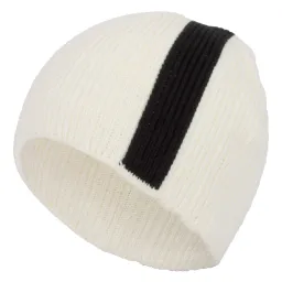 W40B Ecru With Black Stripe A Warm Winter Hat Knitted Flexible