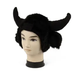 W215A Black Devil Winter Hat With Horns Fleece Lining Black