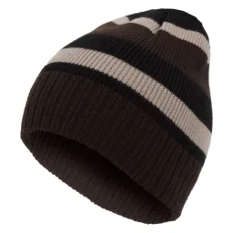 W306B Beige-Brown Haker Beanie Knitted Winter Striped Hat