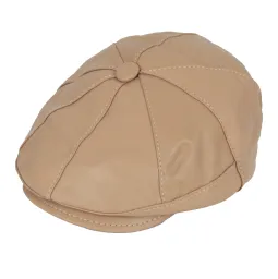 Skórzany kaszkiet Polar Fashion K233D – beż greige, unisex, pikowana podszewka, 57–60 cm