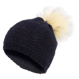 W323D Navy Haker Beanie Women'S Winter Hat With Knitwear Original Design With Pompon Shiny Thread