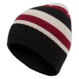 W306A Red-Black Haker Beanie Knitted Hat With Striped Winter Pattern