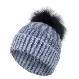 W403B Blue Women'S Knitted Winter Hat With A Pompom