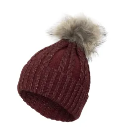 W402B Red Women'S Knitted Winter Hat With A Pompom