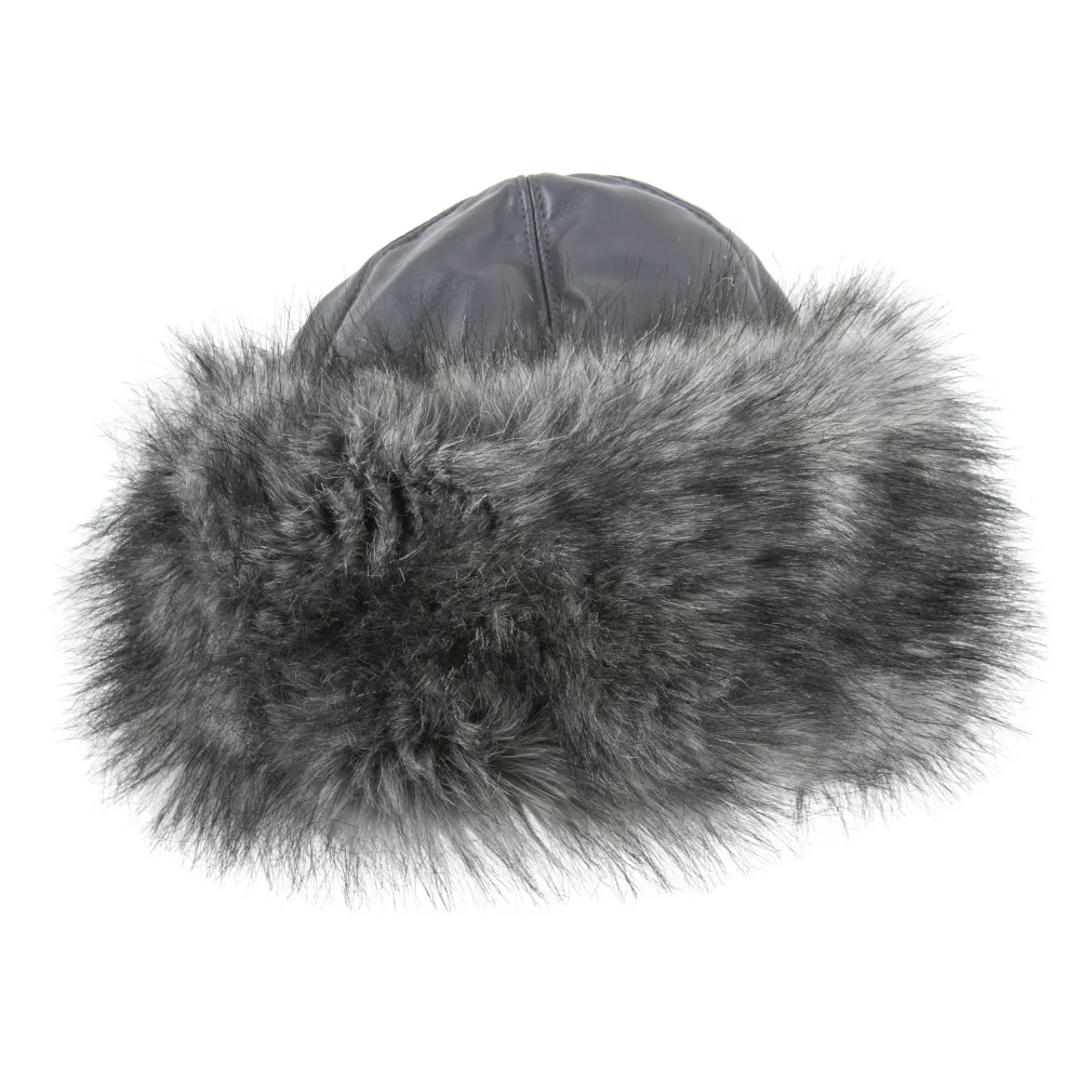 W222D Dark Grey A Warm Toque With Eko-Leather With Fur