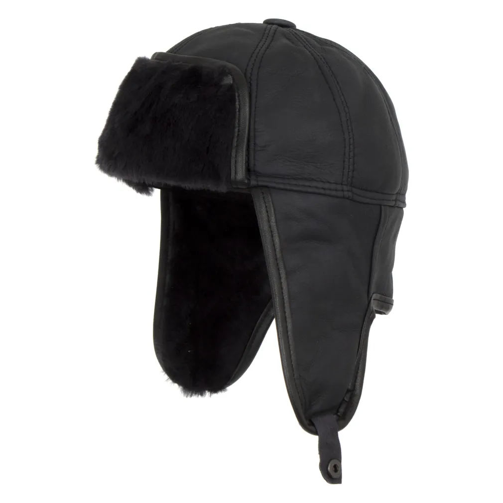 W442C Pilot Winter Eared Hat Leather