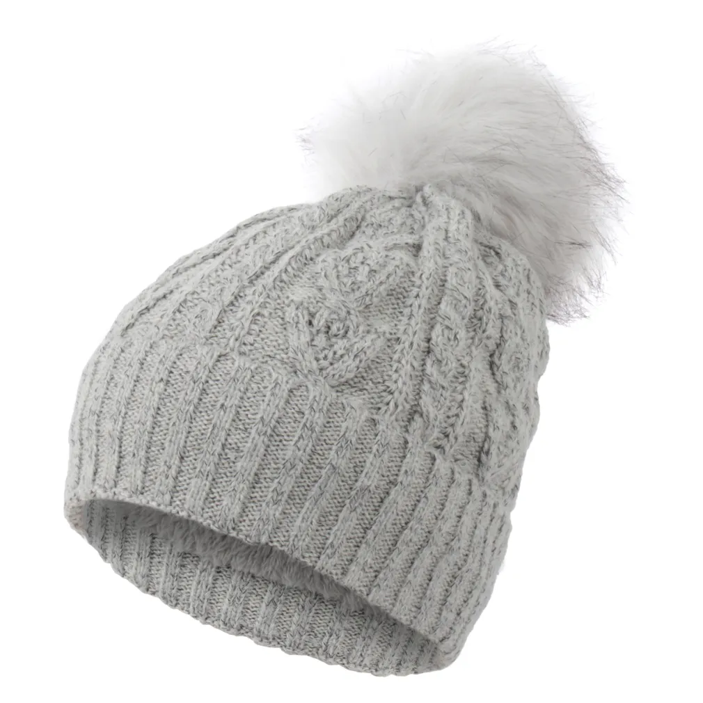 W362Cc Grey Haker Women'S Winter Hat With Knitwear And Pompon