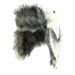 W14A White Waterproof Warm Eared Winter Hat Made Of Eco Shiny Leather