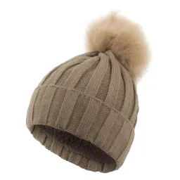 W359Bc Khaki Haker Women'S Winter Hat With Knitwear And Pompon With Gold Trim