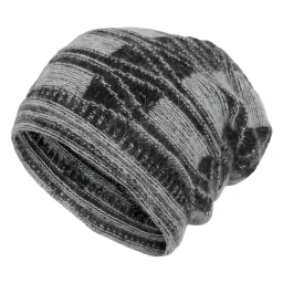 W88B Black- Grey Warm Dwarf Smurfette Winter Hat With Knitted Fashionable Patterns And Colors