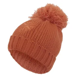 W218B Orange Women'S Winter Hat Knitted Acrylic With Pompon