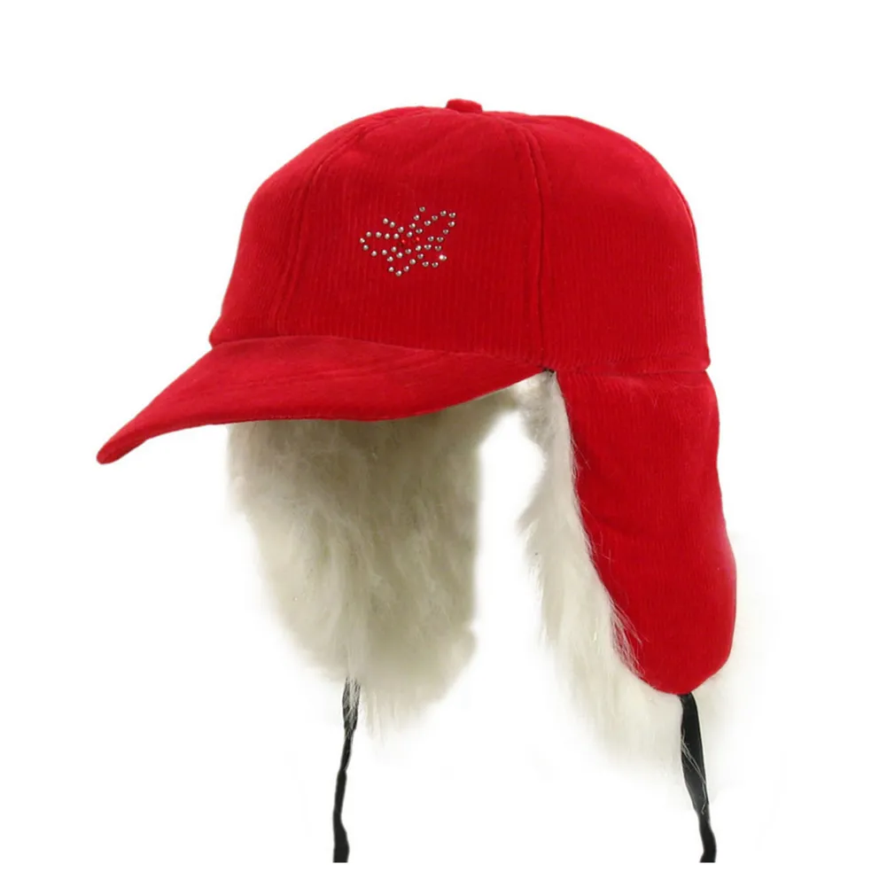 W30B Red A Warm Eared Baseball Cap With Visor Insulated With Acrylic Fur