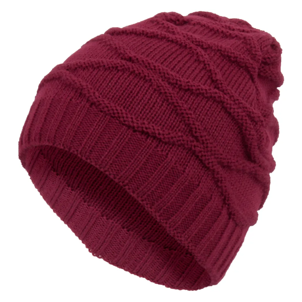 W316D Bordowa Damska czapka zimowa z dzianiny beanie Haker