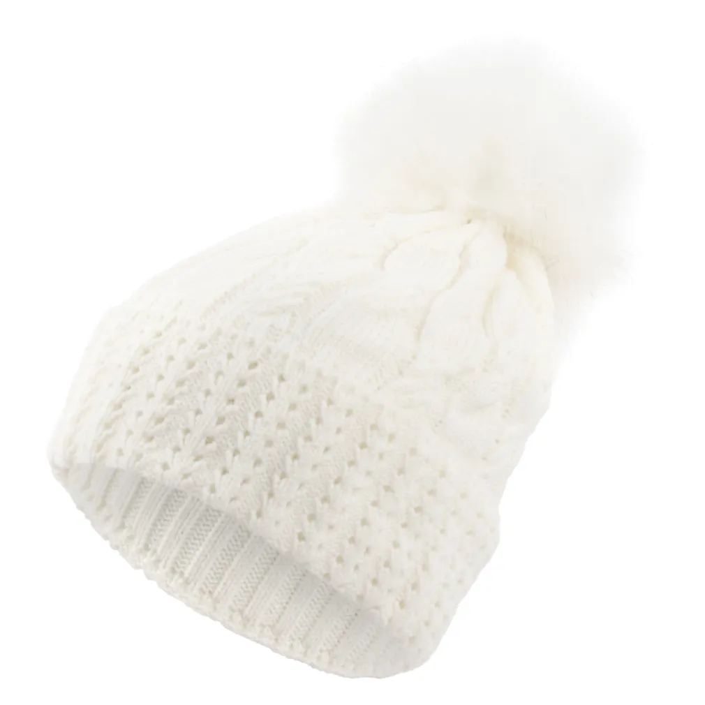 W358Ac Ecru Haker Women'S Winter Hat With Knitwear And Pompon