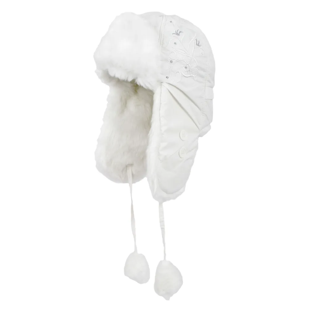 W149H Girl'S White Warm Eared Winter Hat With Ortalion