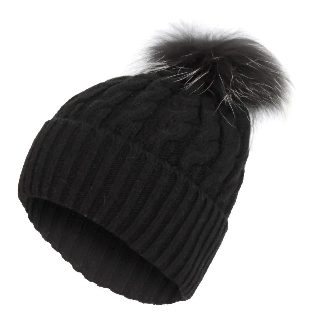 W251C Black A Warm Winter Hat With Knitwear Pompon With Jenot