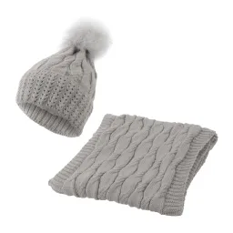 W358Ck Grey Haker Women'S Winter Set Knitted Hat With Scarf