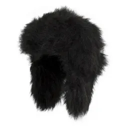 W109B Black Shaggy A Warm Eared Winter Hat Fur