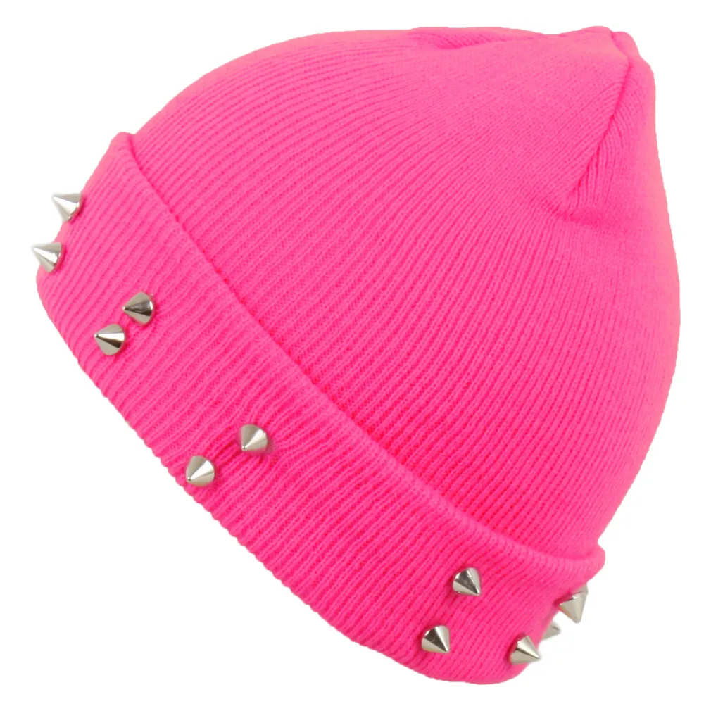 W240D Pink Hat Knitted Hat With Studs Beanie