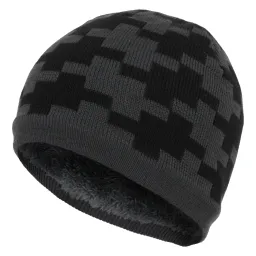 W345E Dark Grey-Black Warm Hat Knitted With Soft Faux Fur Lining