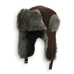 W44E Brown- Grey A Warm Eared Winter Hat Insulated With Natural Rabbit Fur