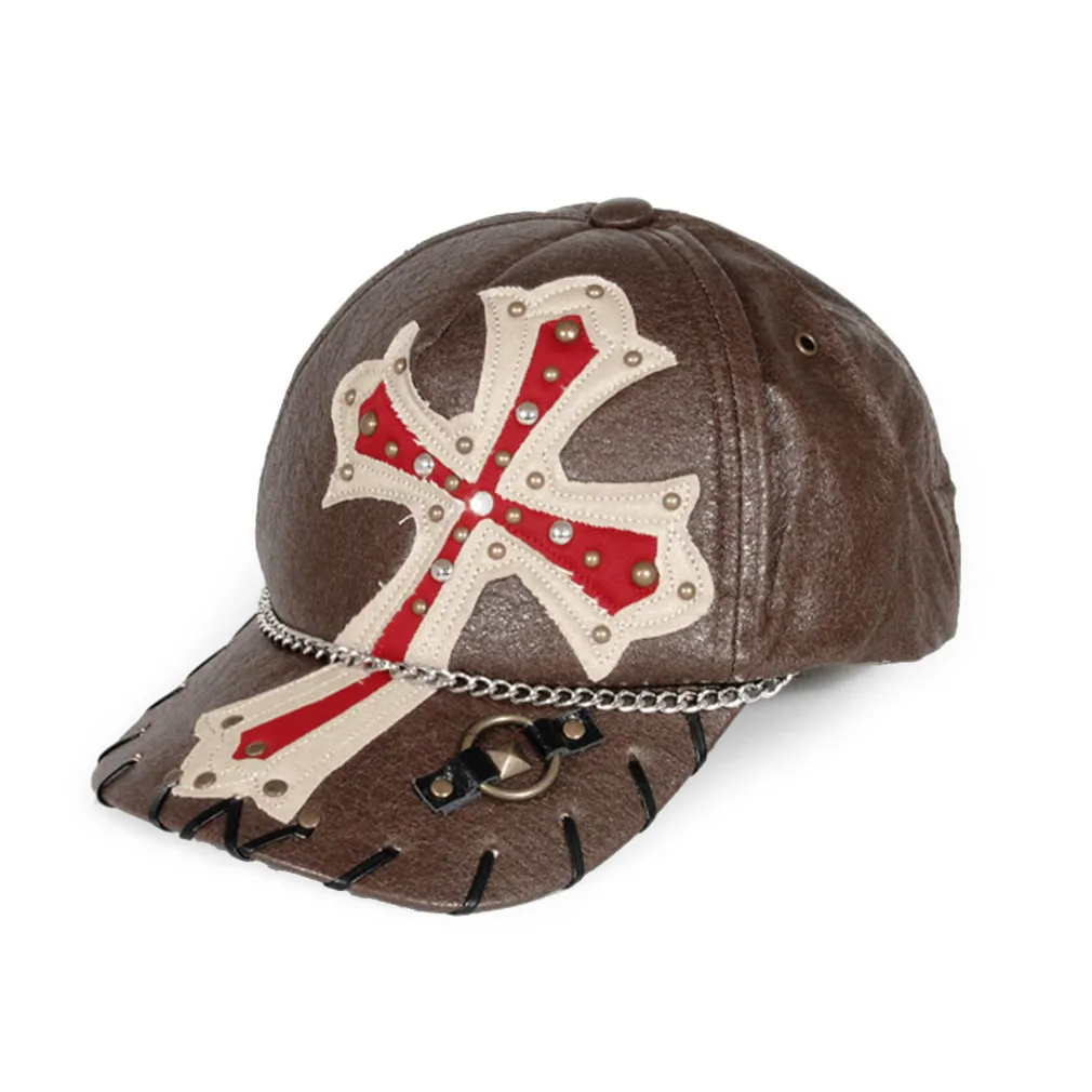 K08A Brown Eco-Leather Baseball Cap