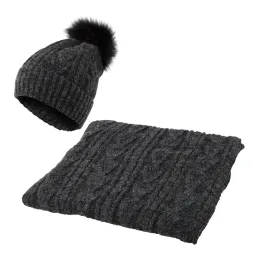 W362Dk Black Haker Women'S Winter Set Knitted Hat With Scarf